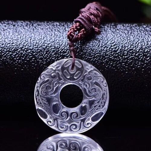 Wholesale White Natural Crystal Pendants Carved Pi Xiu Safety Button Pendant Lucky Fortune Pendant for Women Crystal Jewelry