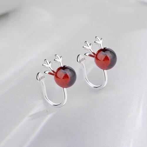 Original design red garnet antler ear clip s925 silver without pierced ear bone clip 2021 fashion DIY jewelry gift Free shipping