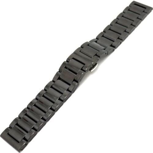 Folding Buckle Replacement Black Stainless Steel Men Solid Link Bracelet Wrist Band Strap 18mm 20mm 22mm Push Button GD0125