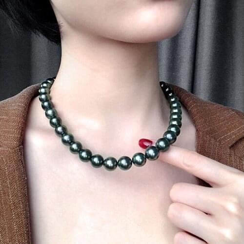 Salt Sea Pearl Tahitian pearl black green ROUND necklace AAAAA FOR WOMAN GIFT