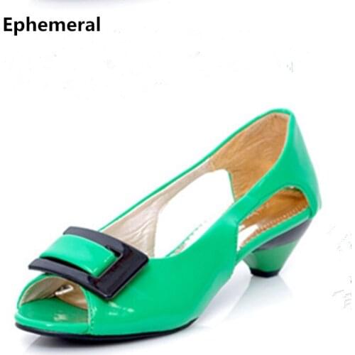 Women Plus Size 3-12 Pumps 3.5 High Heels Shoes Peep Toe Spike Heel Patent Leather Buckle Cut-Outs Printed Leather White Black