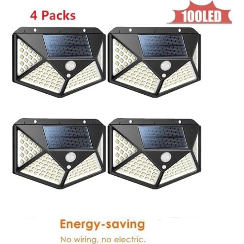 100 LEDs Solar Lights Outdoor PIR Motion Sensor Activated Separable Light for Garden Security Waterproof Wireless Wall Lamp 4 si