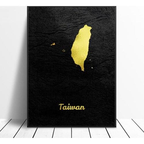 Golden Map Taiwan Canvas Wall Art Print Modern Painting Poster Wall Picture Living Room Kitchen Corridor Decoration