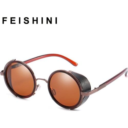 Gold Metal Punk Polarized Sunglasses Men Round Gothic Steampunk Sunglasses Womens Fashion Retro Vintage Shield Eyewear Shades