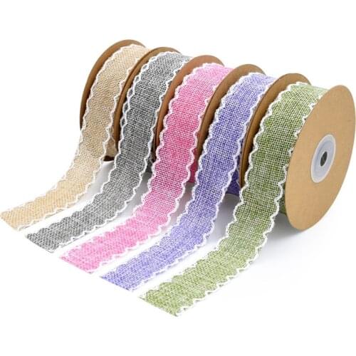 10yards/lot) 25mm Hemming Ear Edge Hemp Ribbon for Wedding Party Decorations Gift Bouquet Wrapping Bow DIY Lace Ribbons