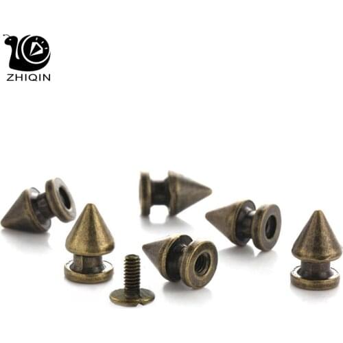 100sets 8*12mm Bronze Cone Spots Metal Studs Bullet Spikes Punk Leathercraft Rivets Spike Rivets for Leather