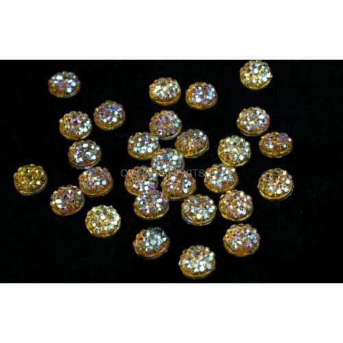 1000pcs 3D Crystal Bling iridescent round gem Decoden rhinestone studded for jewelry 8mm Earrings Resin Beads Gold AB