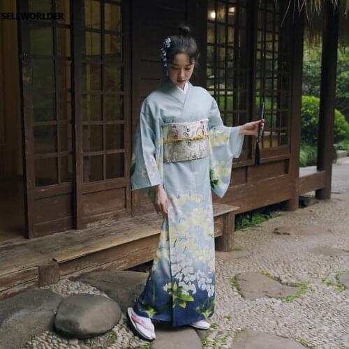 2020 retro Japanese Kimono Style yukata Girl Autumn dress Woman butterfly orchid print splice Long Dress with handbag