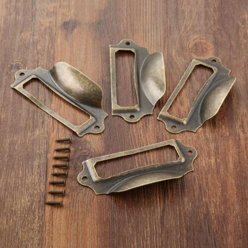 4pcs Antique Brass Metal Label Pull Frame Handle File Name Card Holder Label Tag Pull 90*43mm
