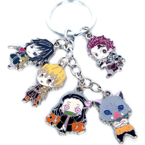 5 Pcs/Set Japan Demon Slayer Kimetsu no Yaiba Anime Metal Key Chain Cartoon Figure Pendant Keychain Key Holder