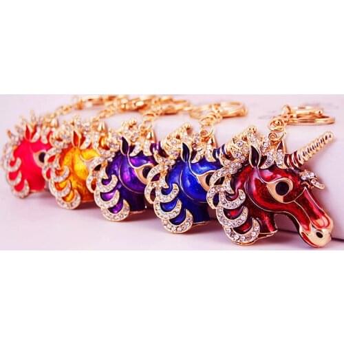 5 colors creative cute oil drop craft unicorn crystal car key ring metal pendant female bag accessories small gifts