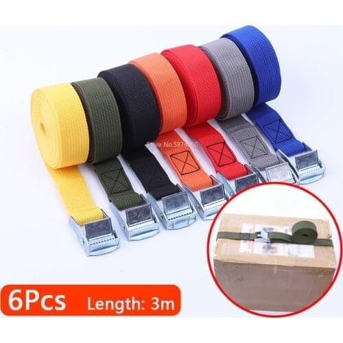 6pc 300x2.5cm Car Auto Tension Rope Tie Down Strap Strong Ratchet Belt Luggage Bag Cargo Lashing Metal Buckle Tow Rope Tensioner