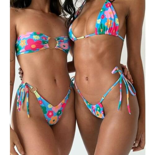 Bikini 2021 Women Split Swimsuit Sexy Floral Print Bra Sexy Bikini Bathing Suit Women 2 Peice Set Women