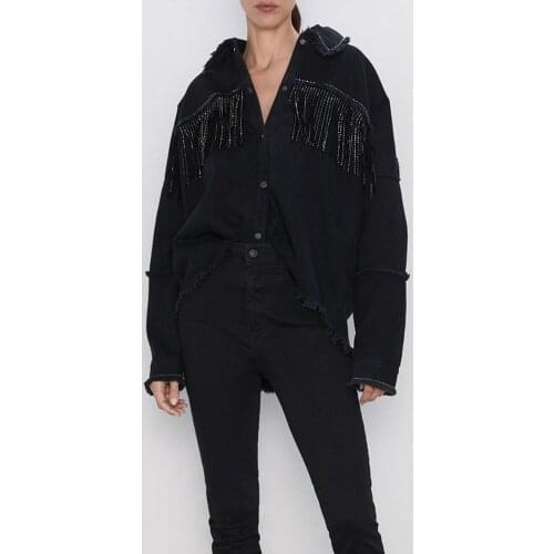 ZA blouse 2021 autumn new womens clothing all-match bright tassel embroidery embroidered loose jacket jacket