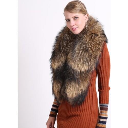 100% Natural Jacket Fur Collar Real Raccoon Fur Women Scarves Winter Coat Female Neck Cap Long Warm Genuine Fur Scarf Big Size