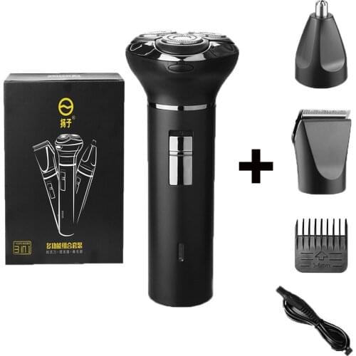 KEMEI Men Electric Razor 3 In 1 Wet Dry Beard Shaver Washable Nose Hair Trimmer Hair Clipper Triple Blade USB Fast Recharged