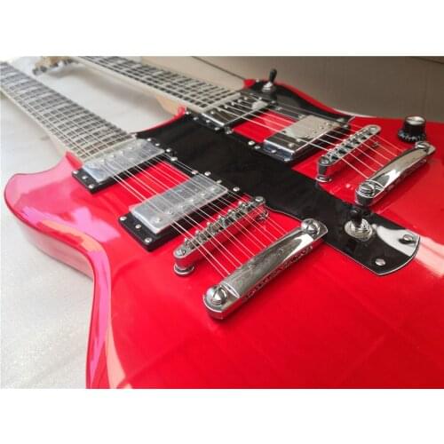 Free shipping double neck sunburst 6 strings guitar 12 strings red guitar,tremolo bridge,HH pickups,mahobany body