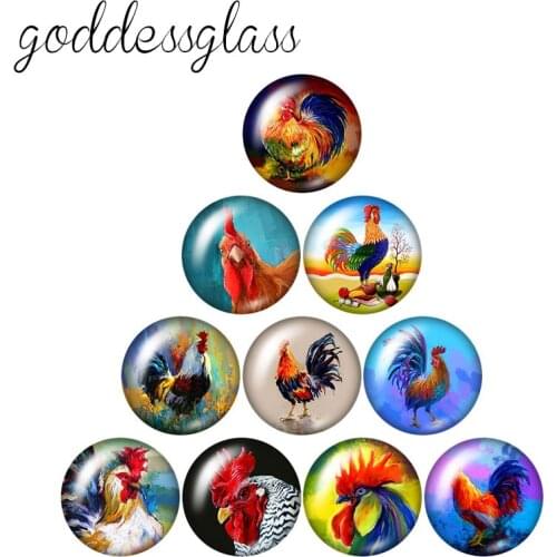 New Oil paintings style Cock Rooster 10pcs 12mm/18mm/20mm/25mm Round photo glass cabochon demo flat back Making findings