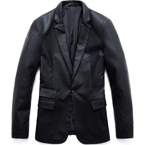 Oversize Men Leather Jacket New Single Button Blazer Jacket Men Handsome Motorcycle Leather Coat chaqueta cuero hombre