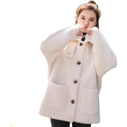 Autumn winter sheep shearing jacket female 2020 particle fleece Warm jackets fur one imitation lamb fur parker overcoat woman