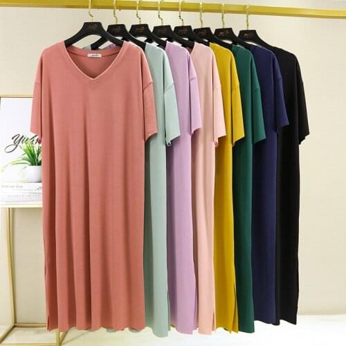 Summer Nightgowns Women New Ice Silk V Neck Short-Sleeved Nightdress Korean Loose Large Size Long Dress Ladies Nightwear