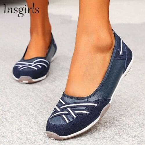 Womens Patchwork Flats 2021 Autumn New Soft Sole Ladies Comfy Slip On Casual Loafers Home Office Beach Large-Sized Shoes