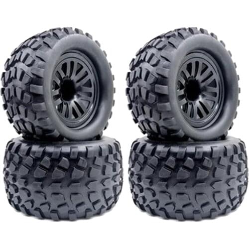 4 PCS 130mm Rubber Tyre & Wheel Rims Set for Henglong 94111 Nitro Off-Road Crawler Car 1/10 Monster Truck Spare Parts Accs