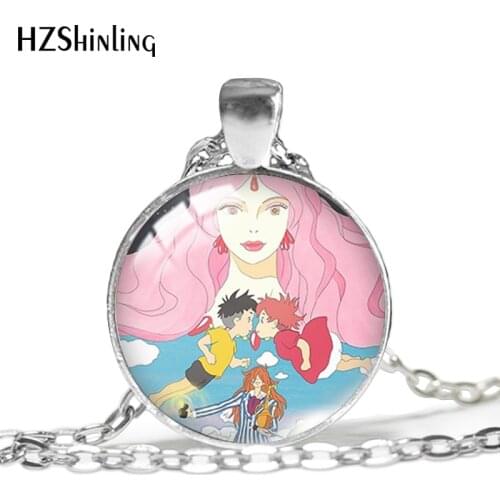 2021 New Ponyo on the Cliff Pendant Necklace Princess Pendants Round Glass Photo Necklaces 25mm Jewelry Gifts Fan