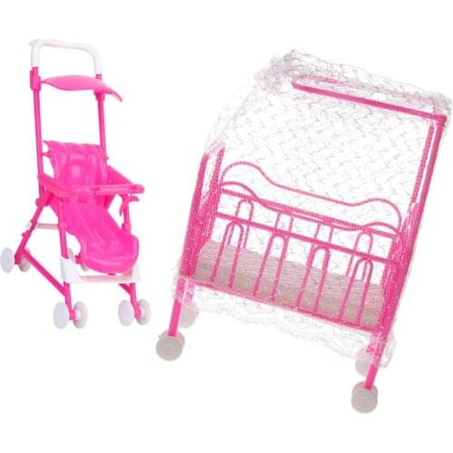 Plastic Nursery Baby Crib Bed Carriage for Dolls House Accessory