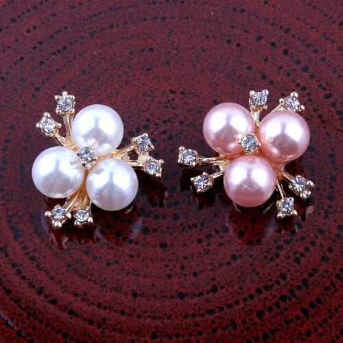 200pcs/lot 20MM 2Colors Bling Alloy Rhinestone Buttons For Girl Hair Accessories Mini Bright Pearl Button For Wedding Invitation