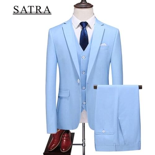 SATRA 2021 New Arrival High Quality Three-piece Male Casual Business Solid Suit , Mens Fashion Boutique Slim Solid Dress Suit