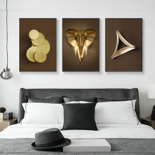 Modern Animal Head Golden Wall Art Abstract Geometric Canvas Painting Nordic Style Posters and Prints for Living Room Home Decor