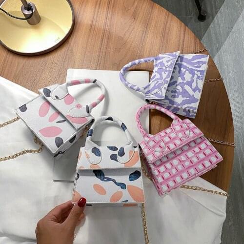 Fashion Women Print Shoulder Bag Female PU Leather Chain Messenger Handbags Casual Solid Color Mini Square Crossbody Totes