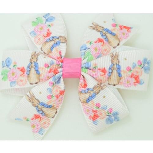 SUPWRF 1 PCS 3.1" rabbit cartoon kids hair accessories hair bows With Clip hair ties Printed Ribbon headwear Retail T0929