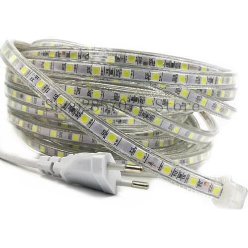 LED Strip light 1Set Waterproof led Ribbon 5050SMD AC220V flexible Light Tape 1M/2M/3M/4M/5M/9M/10M/15M/25M 60Leds Power Plug