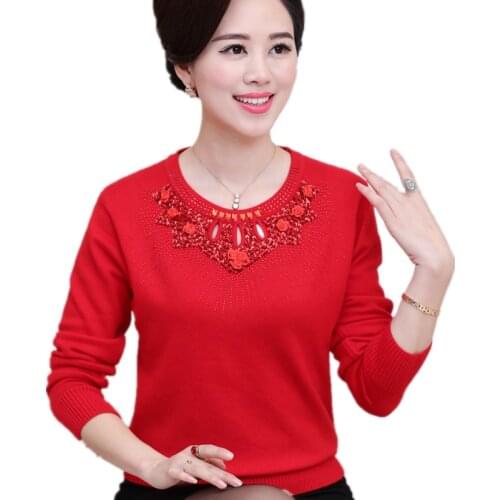 Women Sweater Pullover Spring Autumn Mother Costume O-neck Long-sleeved Large Size Knitted Sweater Women Clothing Casual Tops J1