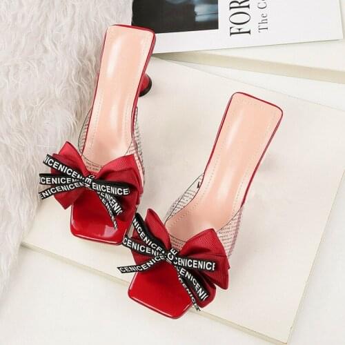 Summer Platform Women Elegant Pumps Open Toe High Heel 6cm Bowknot Shoes Woman Sexy Ladies Party Club Dress Transparent Slippers