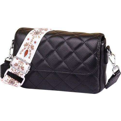 Women Leather Bag 2021 New Wide shoulder strap Small Bag Cowhide Women Bag Fashion Mini Bag Female Messenger Bag Shoulder Bag