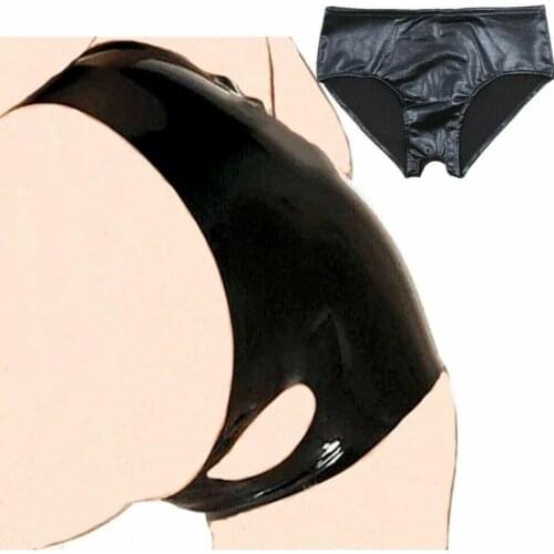 Women Faux Leather Erotic Open Crotch Panties Underwear Thong Brief Fetish Sexy Fantasy Wet look Shiny Latex Style Knickers