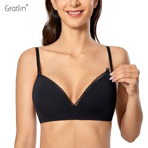 Womens Wire Free Lightly Lined Maternity Nursing Bra Cross Back