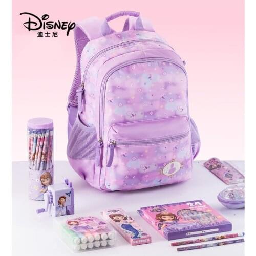 Disney Women Backpack Sofia Princess Pinkish-Purple Waterproof Casual Large Capacity School Student Schoolbag