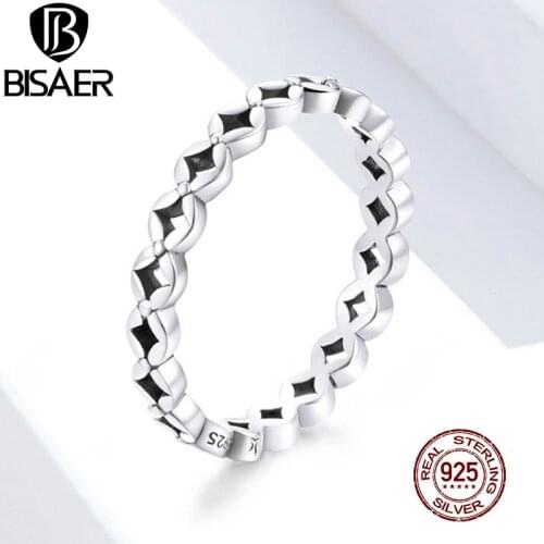 Lucky & Courage four leaf clover Stackable Rings for Women BISAER 925 Sterling Silver Finger Ring Wedding Jewelry ECR648