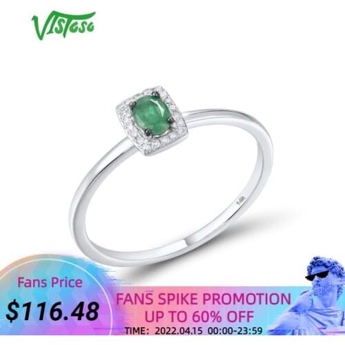 VISTOSO Genuine 14K 585 White Gold Rings For Women Sparkling Emerald Diamond Rectangle Rings Simple Style Trendy Fine Jewelry