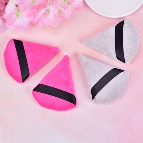 2Pcs Triangle Velvet Powder Cosmetic Puff Mini Beauty Sponge Bigger In Wet Foundation Cotton Satin Puffs Makeup Puff Tools