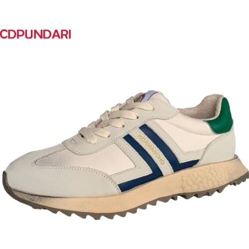 2021 Popular Genuine Leather Patchwork Mesh Lace-up Platform Sneakers Women Luxury Casual Flat Shoes Spring Summer