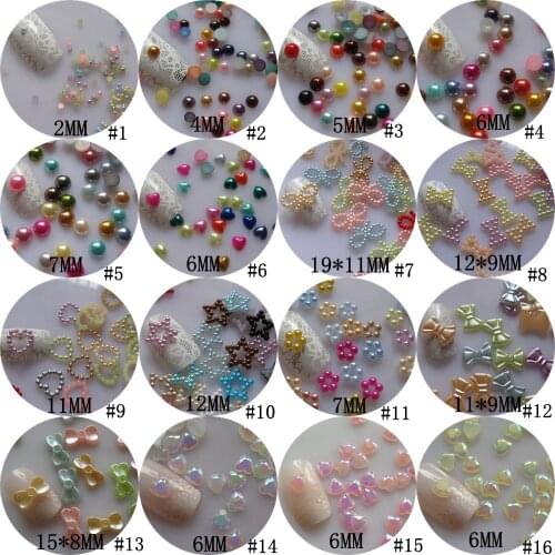 3D 100pcs/bag Different Mix-Color Half-Pearl Bow Pearl Heart Pearl Star Pearl Crystal AB Heart Rhinestone