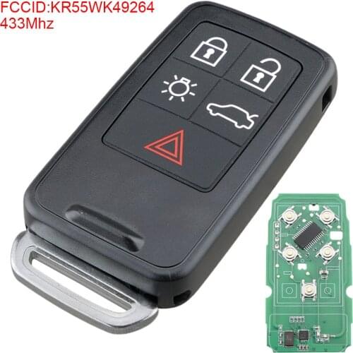 433Mhz 5 Button Remote Car Key Fob Entry Replacement with ID46 7953 Chip KR55WK49264 Fit for Volvo 2010-2017 XC60 2008-2016 XC70