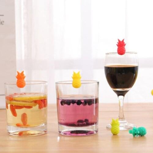6pcs Silicone Red Wine Glass Marker Creative Pineapple Marker Charm Drink Glass Identification Cup Labels Tag Signs For Party