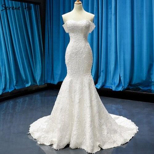 Serene Hill White Handmade Flowers Mermaid Sleeveless Wedding Dress 2019 Sexy Off Shoulder Simple Bridal Gown Custom Made C66581