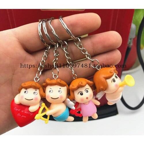 FREE SHIPPING BY DHL 100pcs/lot New PVC Plastic Cupid Keychains Lovely Cupid Keyrings Angel Keyrings Gifts
